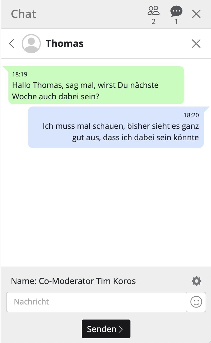  Chat: private 1:1 Gespräche unter Teilnehmern