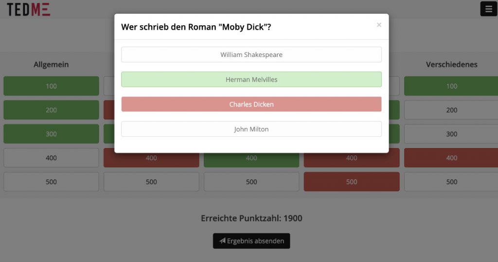 Quizz mit TEDME - interaktive Präsentationen